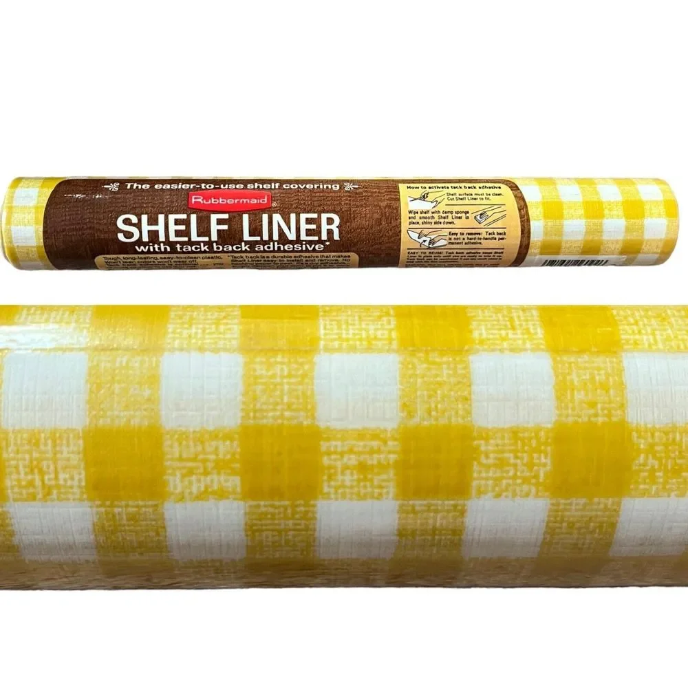 1980 Vintage Rubbermaid Shelf Liner Yellow Gingham Check NEW 10’ Roll NIP